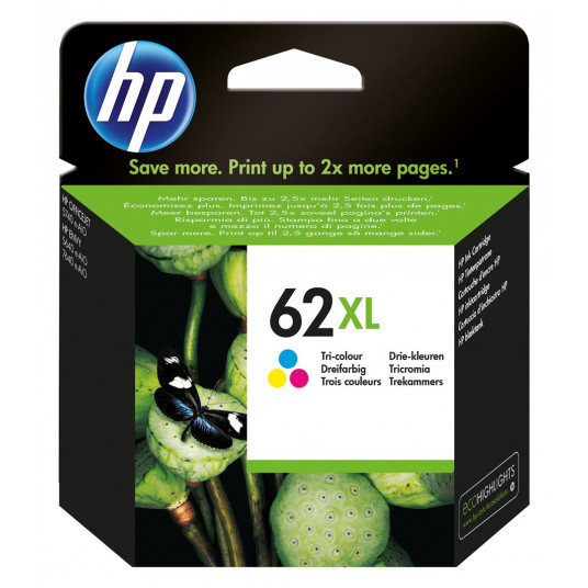 HP 62XL augstas ražības trīskrāsu oriģinālās tintes kasetne