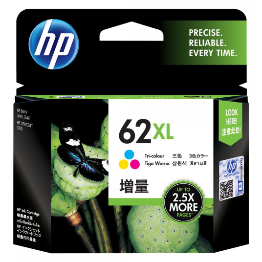 HP 62XL augstas ražības trīskrāsu oriģinālās tintes kasetne