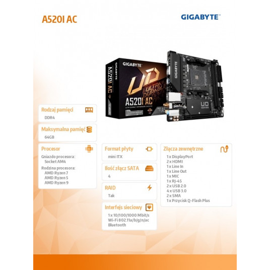 A520I AC AM4 2DDR4 DP/2HDMI mITX