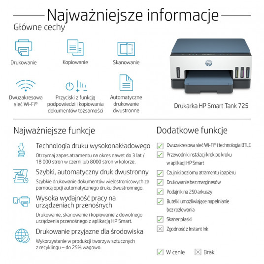 "HP Smart Tank 725 Colour Duplex USB WiFi