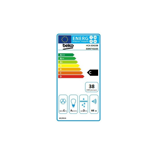 BEKO Tvaika nosūcējs HCA63420B 60 cm, Led gaismas, Melns