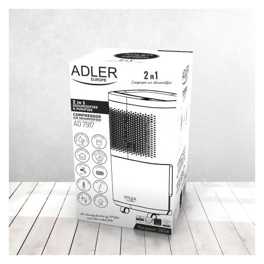 Gaisa sausinātājs Adler Air Dehumidifier AD 7917 Power 200 W, Suitable for rooms up to 60 m³, Water tank capacity 2.2 L, White