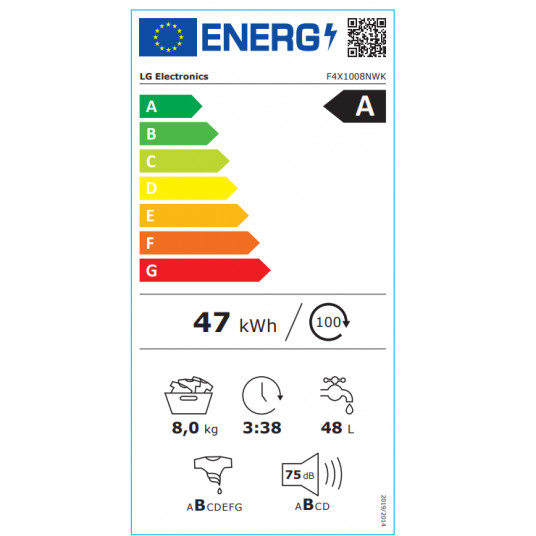 LG Washing Machine | F4X1008NWK | Energy efficiency class A | Front loading | Washing capacity 8 kg | 1350 RPM | Depth 56 cm | Width 60 cm | LED | Steam function | Direct drive | Wi-Fi | White