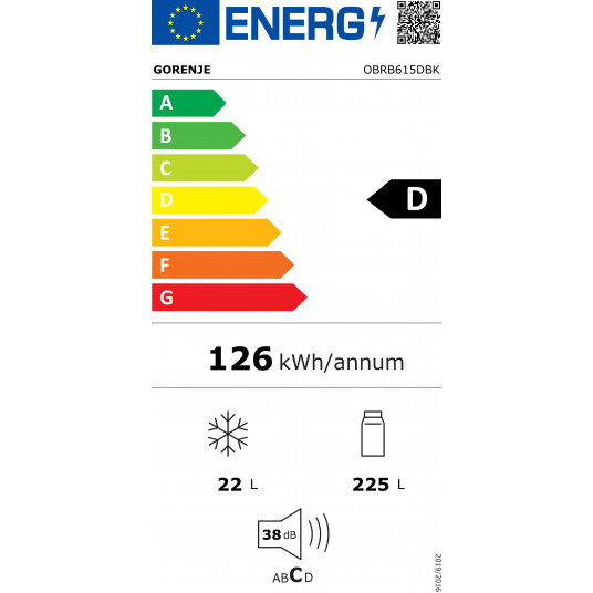 Gorenje Retro Refrigerator | OBRB615DBK | Energy efficiency class D | Free standing | Larder | Height 152.5 cm | Fridge net capacity 225 L | Freezer net capacity 22 L | 38 dB | Black