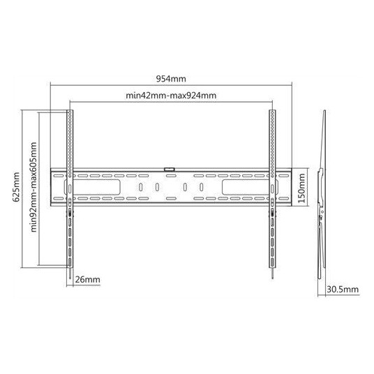 TV stiprinājums DELTACO ARM-1152 60-100", līdz 75kg, fiksēts