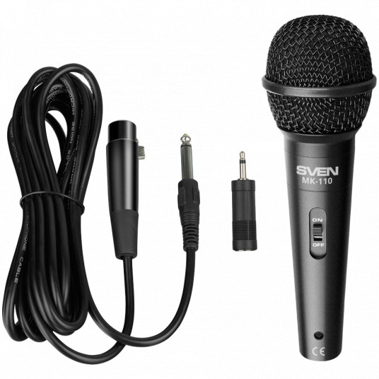 Microphone SVEN MK-110 (wired, dynamic, metal, cable 4.0m, 6.3 / 3.5 mm jack, black)