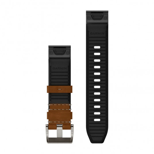 QuickFit 22 Watch Bands, Leather/FKM hybrid strap, brown/black