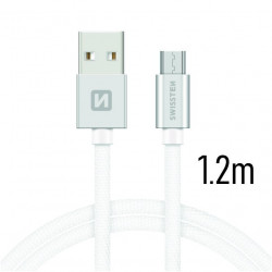 Swissten Textile Universal Micro USB Data and Charging Cable 1.2m Silver