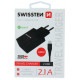 Swissten Smart IC Travel Charger 2x USB 2.1А with USB-C Cable 1.2 m Black