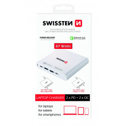 Swissten Travel Charger Notebooks and MacBook / 87W / PD3.0 / QC3.0 / PPS / White