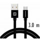 Swissten Textile Quick Charge Universal Micro USB Data and Charging Cable 3.0m Black