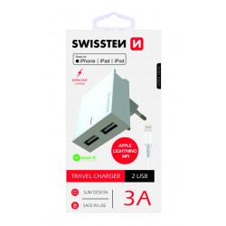 Swissten MFI Premium Apple Certified Travel Charger USB 3А / 15W With Lightning (MD818) Cable 1.2m White
