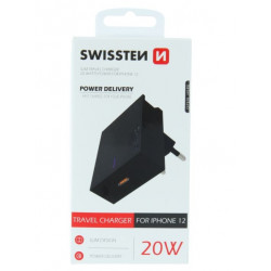 Swissten Premium 20W Mains Charger for all iPhone 12 Series Models Black