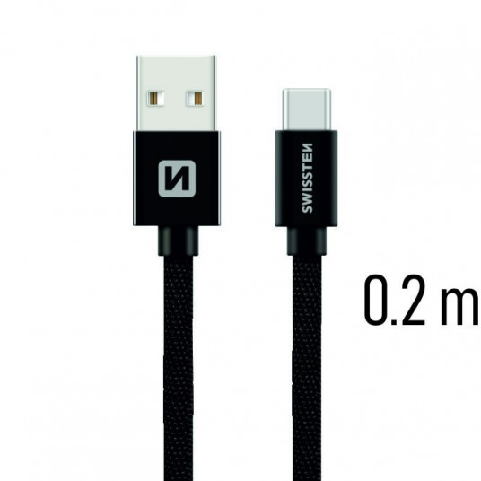 Swissten Textile Universal Quick Charge 3.1 USB-C Data and Charging Cable 20 cm Black