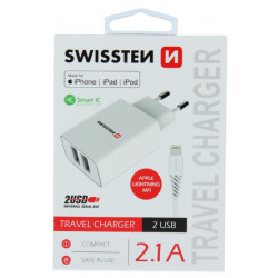 Swissten Smart IC Travel Charger 2x USB 2.1A with Lightning MFI (MD818) Cable 1.2 m White