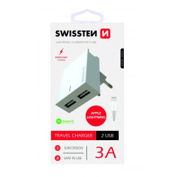 Swissten Premium Travel Charger USB 3А / 15W With Lightning (MD818) Cable 120 cm White