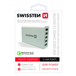 Swissten Qualcomm 3.0 QC Smart IC Premium Travel Charger USB 5x 2.1A  / 50W White