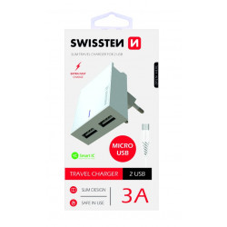 Swissten Smart IC Travel Charger 2x USB 3А / 15W With Micro USB Cable 120 cm White