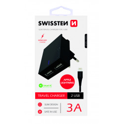Swissten Premium Travel Charger USB 3А / 15W With Lightning (MD818) Cable 120 cm Black
