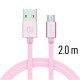 Swissten Textile Quick Charge Universal Micro USB Data and Charging Cable 2.0m Pink