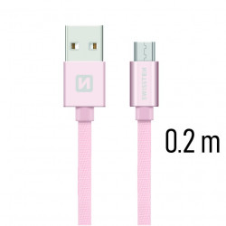 Swissten Textile Quick Charge Universal Micro USB Data and Charging Cable 0.2m Pink