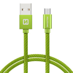 Swissten Textile Quick Charge Universal Micro USB Data and Charging Cable 0.2m Green