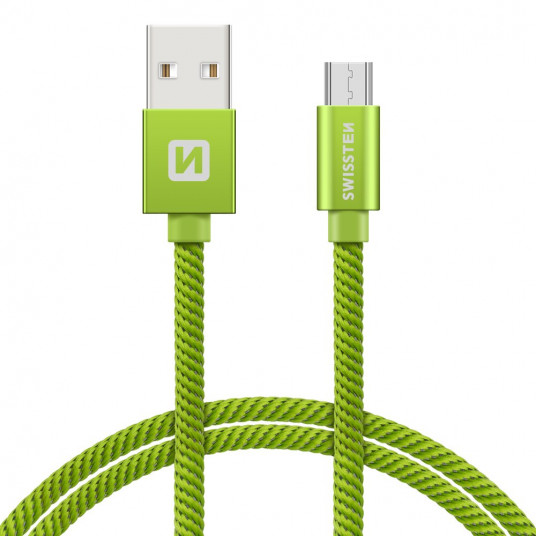 Swissten Textile Quick Charge Universal Micro USB Data and Charging Cable 0.2m Green