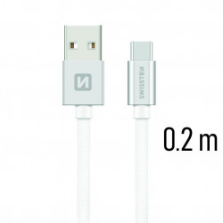 Swissten Textile Universal Quick Charge 3.1 USB-C Data and Charging Cable 20 cm Silver