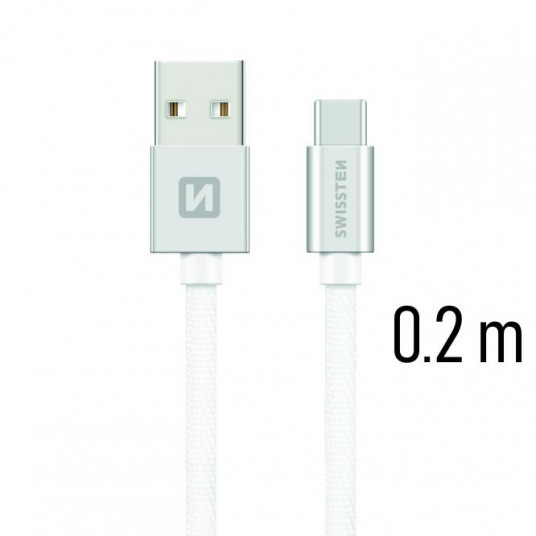 Swissten Textile Universal Quick Charge 3.1 USB-C Data and Charging Cable 20 cm Silver