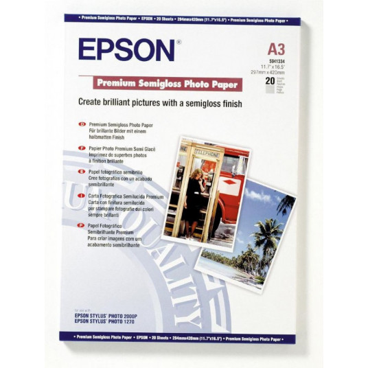 Epson Photo Premium pusglancēts A3 formāta papīrs / 20 lapas / 251 g/m2