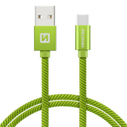Swissten Textile Universal Quick Charge 3.1 USB-C Data and Charging Cable 20 cm Green