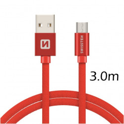 Swissten Textile Quick Charge Universal Micro USB Data and Charging Cable 3m Red