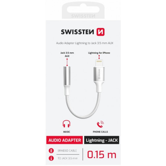 Swissten Textile Lightning to Jack 3.5mm Audio Adapter 15cm