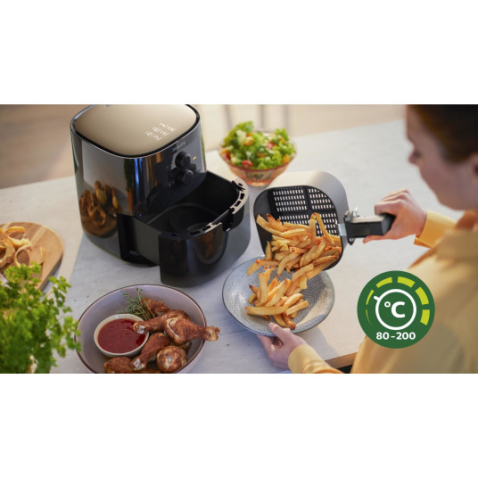 Philips Essential HD9200/90 viena 4,1 l, autonoma 1400 W karstā gaisa cepeškrāsns, melna