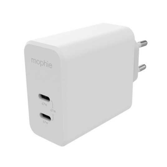 Adapteris Mophie Wall Adapter USB-C 67W GAN (2xUSBC) White