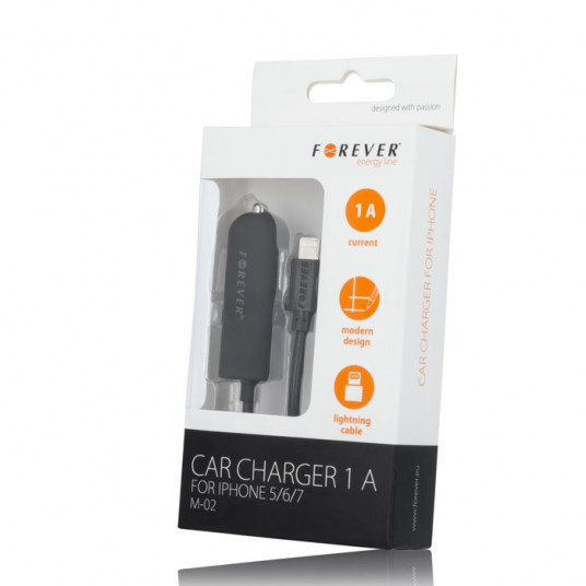 Forever M-02 2.1A (12V / 24V) Car Charger + Lightning Cable 1.2m Black