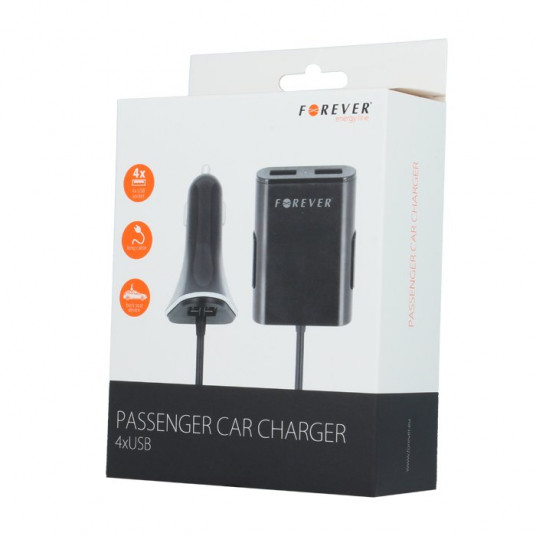 Forever Passenger USB 4 x 2.4A  (12V / 24V) Car Charger With Cable 1.5m For Passengers Black