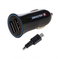 Swissten Premium Car charger 12 / 24V / 1A + 2.1A and Micro USB Cable 150 cm Black