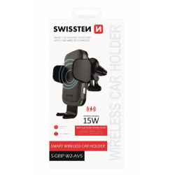 Swissten W2-AV5 Air Vent Car Holder With 15W  Wireless Charging + Micro USB Cable 1.2m Black