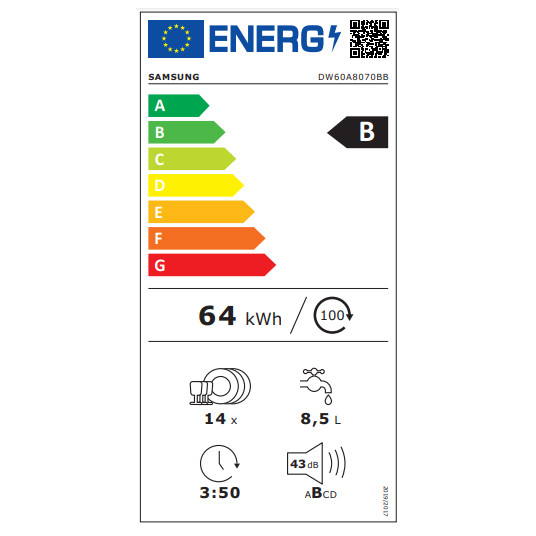 Iebūvējamā trauku mazgājamā mašīna Samsung DW60A8070BB/EO