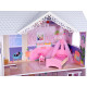 Large Openwork Wooden Dollhouse + Elevator Garage Balcony Furniture ZA5388