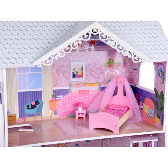 Large Openwork Wooden Dollhouse + Elevator Garage Balcony Furniture ZA5388