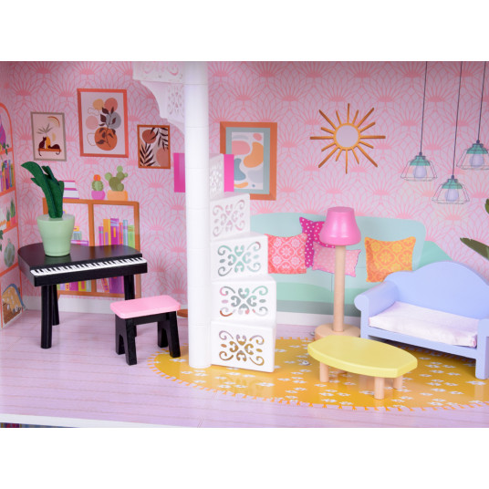 Large Openwork Wooden Dollhouse + Elevator Garage Balcony Furniture ZA5388