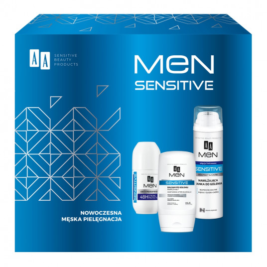 AA_SET Men Sensitive skūšanās līdzeklis pēc skūšanās 100ml + skūšanās putas 250ml + antiperspirants 50ml