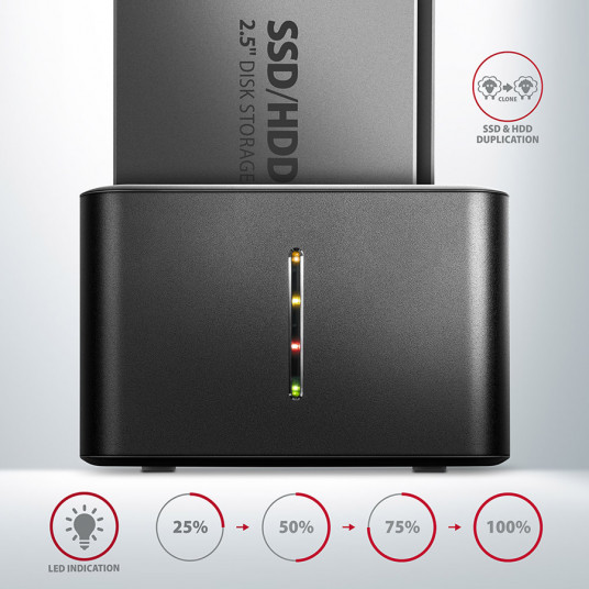 AXAGON ADSA-D25 USB 3.2 Gen 1 - 2x SATA 6G 2,5" SSD/HDD CLONE DUAL MINI doks