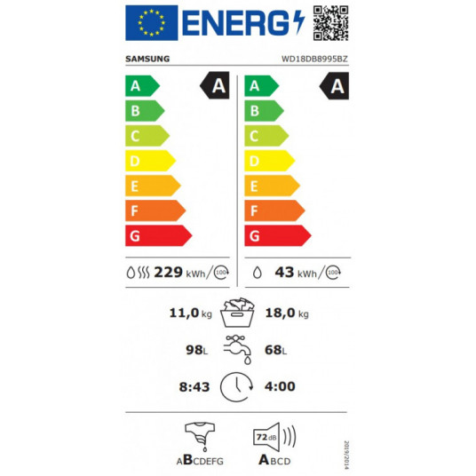 Veļas mašīna - žāvētājs Samsung WD18DB8995BZT2