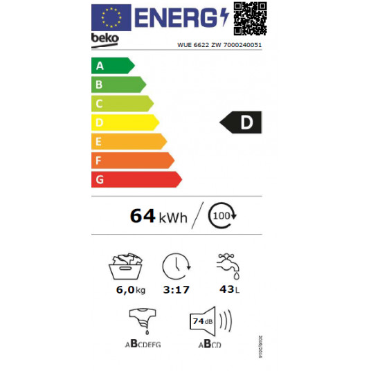 Veļas mašīna BEKO WUE6622ZW