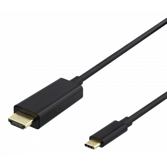 USB-C un HDMI kabelis DELTACO 4K UHD, apzeltīti savienotāji, 2 m, melns / USBC-HDMI1020-K / 00140021