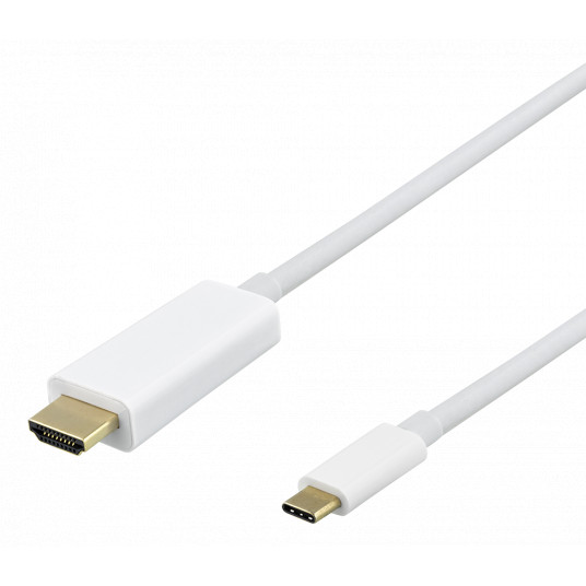 USB-C un HDMI kabelis DELTACO 4K UHD, apzeltīti savienotāji, 2 m, balts / USBC-HDMI1021-K / R00140022