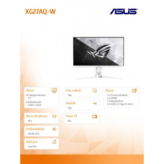 Monitor 27 inches XG27AQ-W GAMING BK/1MS/EU